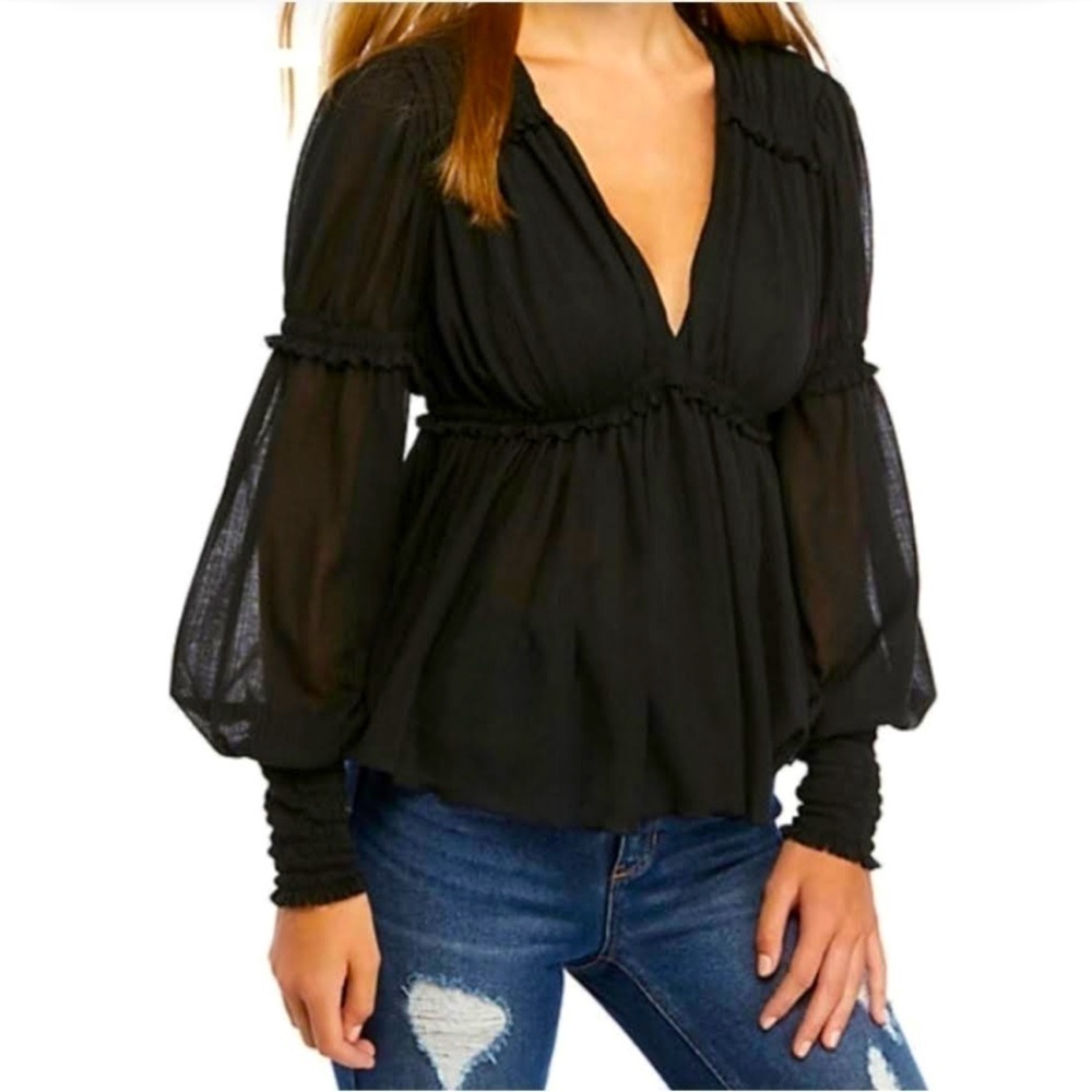 Free People Day Dreaming Balloon Sleeve Top Size S - Picture 1 of 11